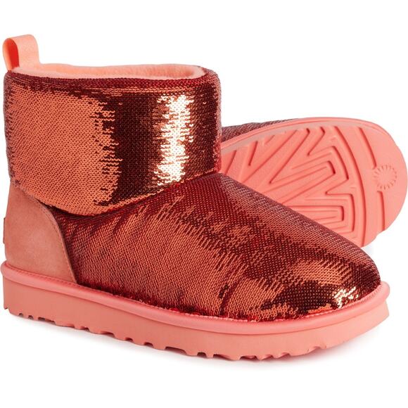 UGG Australia Women's Starfish Pink Classic Mini Mirror Ball Boots Size 7 NEW